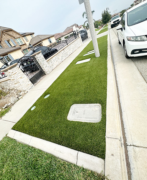 artificial turf alongside the road